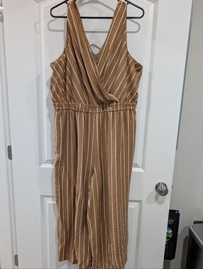Maurices Tan Striped Sleeveless V-Neck Jumpsuit Size 1X
